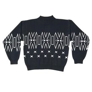 Vintage Spettro Navy Blue Geometric Knit Mock Neck Sweater Mens XL Retro 90s